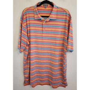 Peter Millar Summer Comfort XL Striped Polo Shirt Pink‎ Orange Blue Golf